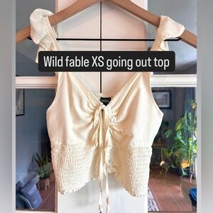 wild fable Cream Ruched Tie-Front Smocked Crop Top